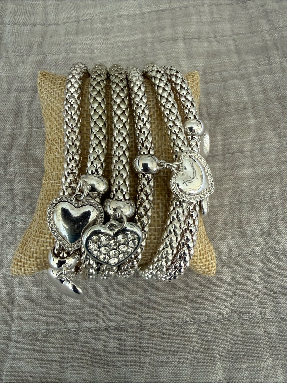Silver Heart Charm Bracelet Set - Set of 6